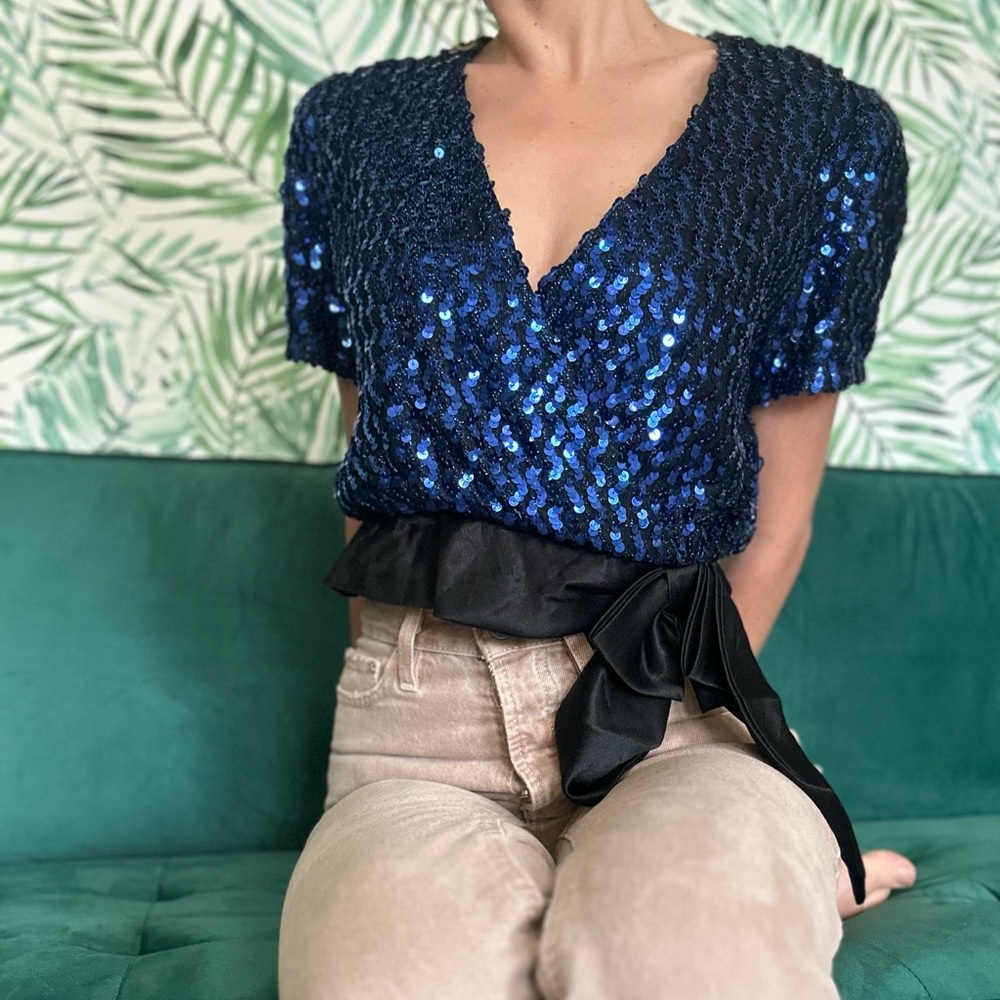 Norman Berg for Denise Fashions Blue Sequin Top